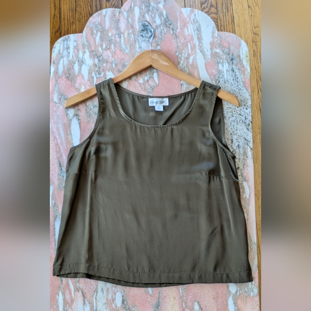 100% Silk Olive Sleeveless Tank Coldwater Creek Petite - Picture 10 of 12